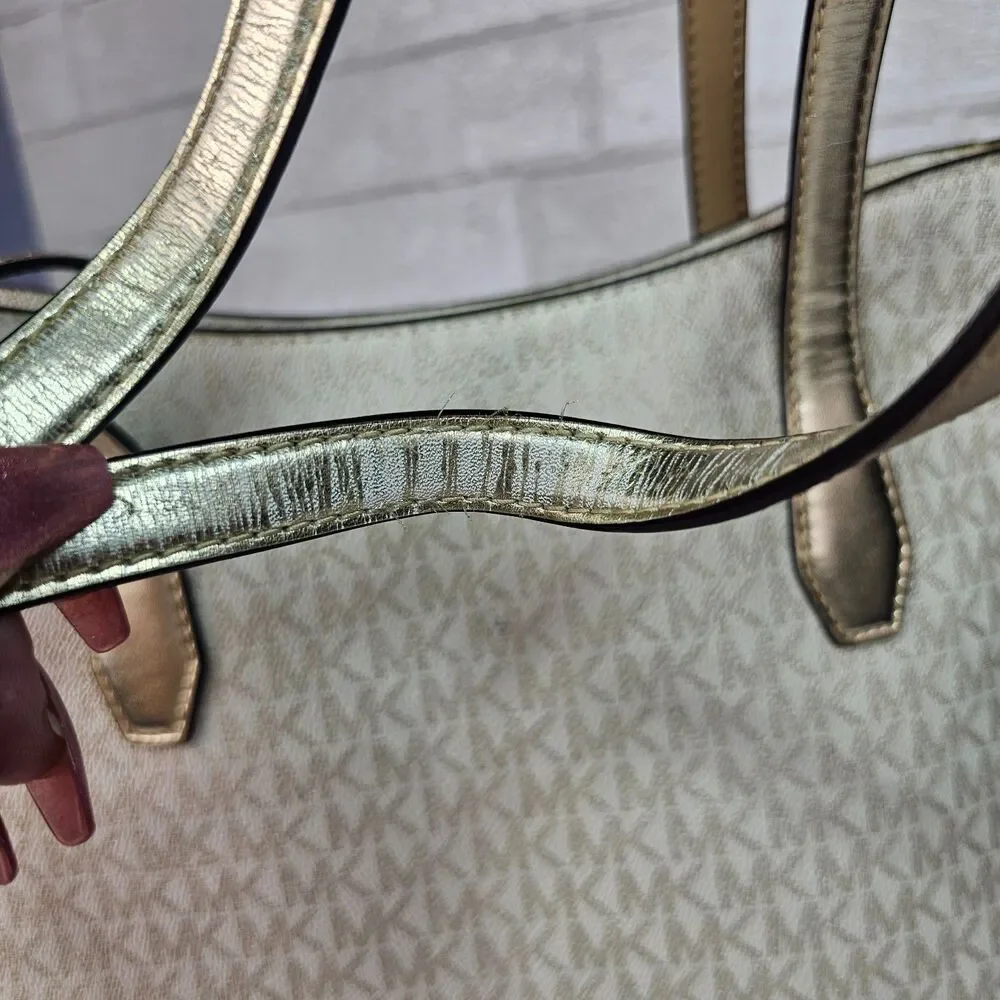 Michael Kors Gold Vanilla MK Signature Tote Shoulder Bag Large Shopper